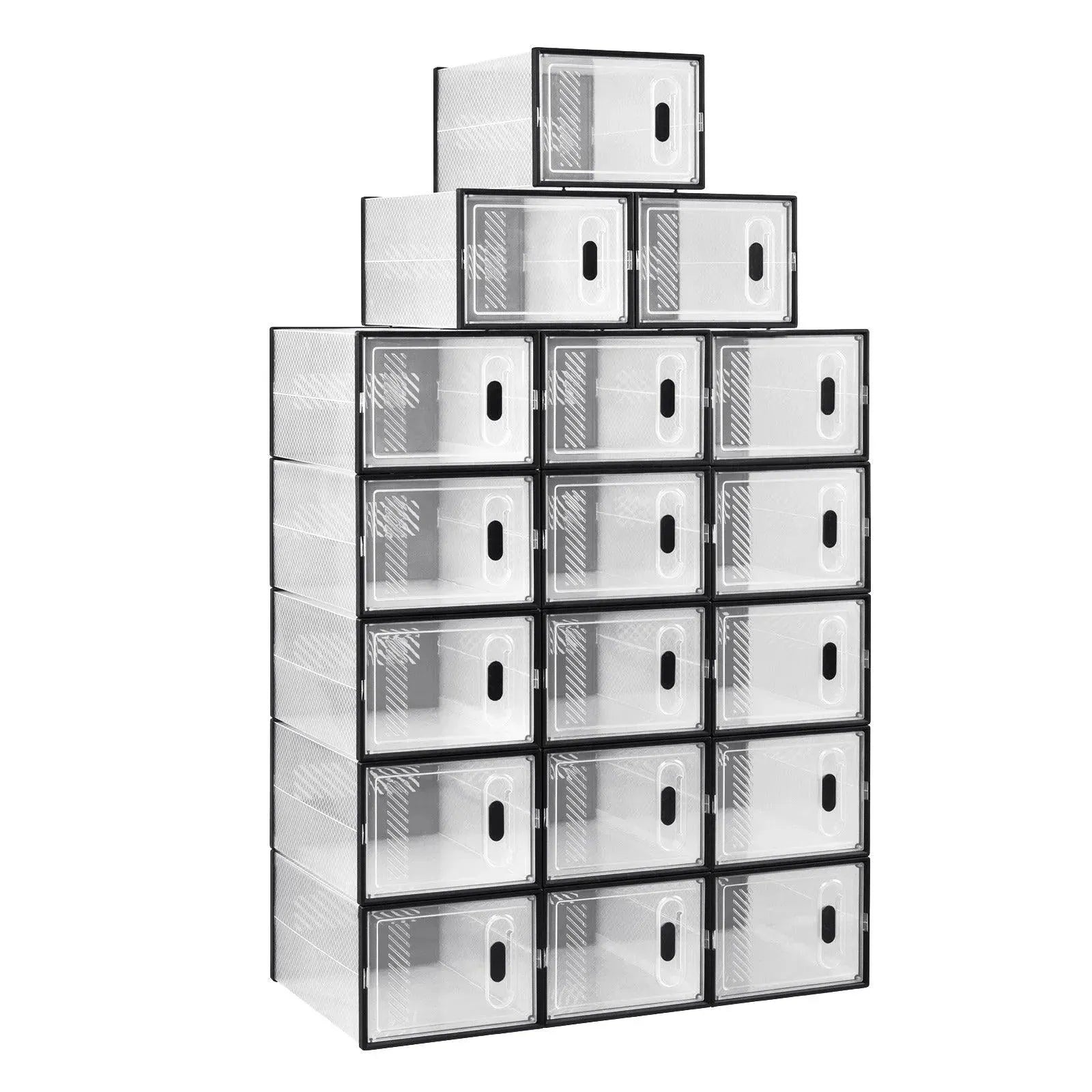 Feronza® Vouwbare Schoenendozen Stapelbaar met Magnetische Deur - Transparant Zwart, 8/12/18 Stuks - Feronza